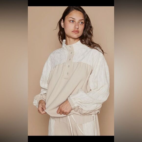 POL BALLOON SLEEVE HALF PLACKET RAW TIE DETAIL TOP - Picture 2 of 6